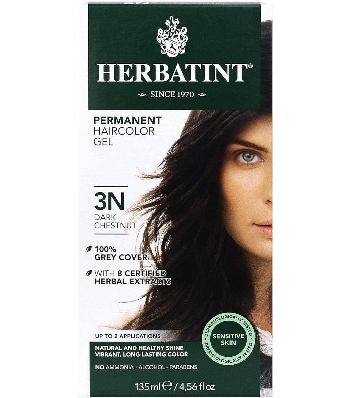 Herbatint Permanent Herbal Hair Color Gel, 3N Dark Chestnut - 4 Oz